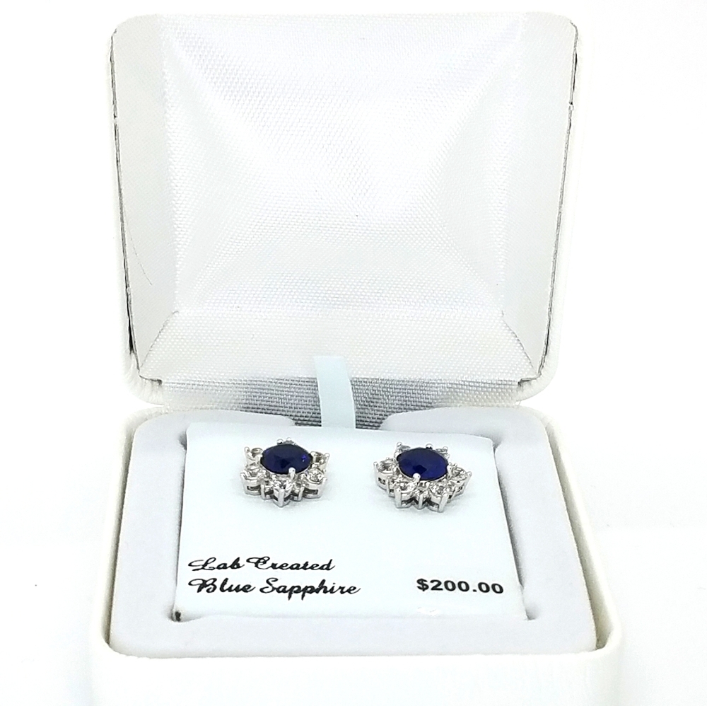 📌SOLD📌 LAB CR. BLUE & WHITE SAPPHIRES EARRINGS - Picture 8 of 8